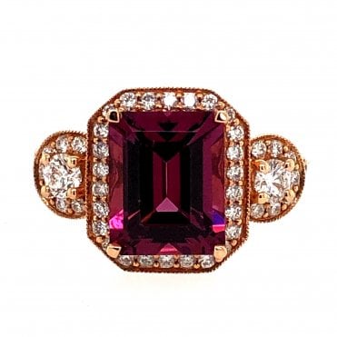 18ct Rose Rhodolite Diamond Ring