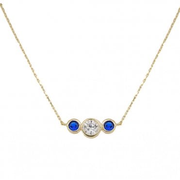 9ct 3 Stone Blue And Clear Pendant