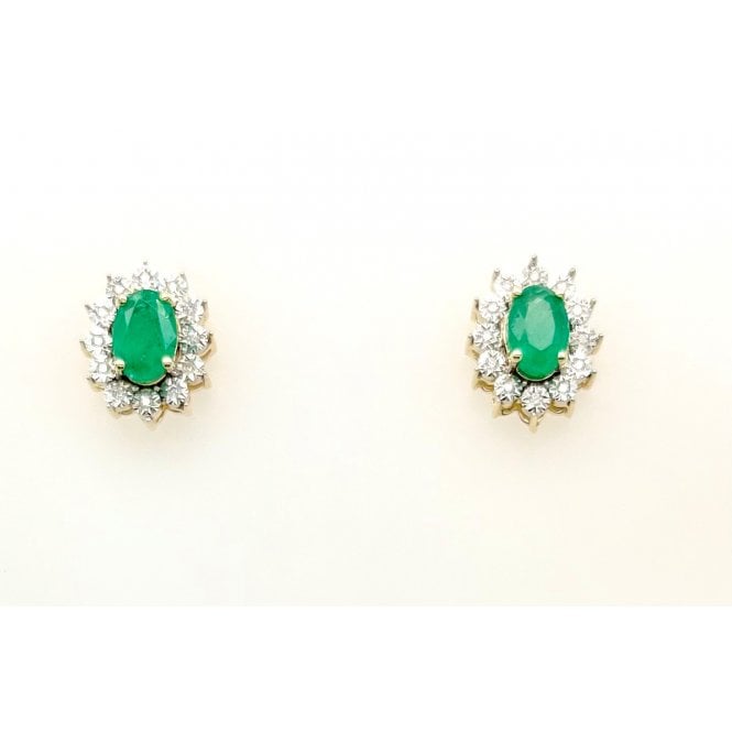 Gerry Browne Gold 9ct Emerald & Diamond Cluster Earrings