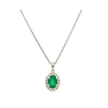 9ct Emerald & Diamond Cluster Pendant