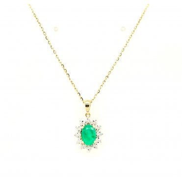 9ct Gold Emerald & Diamond Pendant