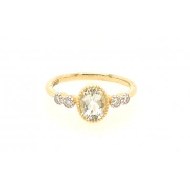 9ct Gold Green Amethyst & Diamond Ring