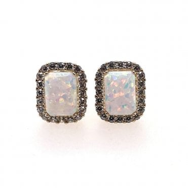 9ct Opal And Clear Stone Earrings