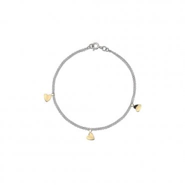 9ct Two Tone Gold Heart Double Bracelet