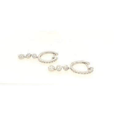 9ct White Gold Diamond Drop Hoop Earrings