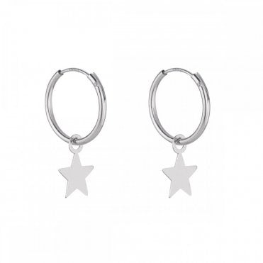 9ct White Gold Star Hoop Earrings