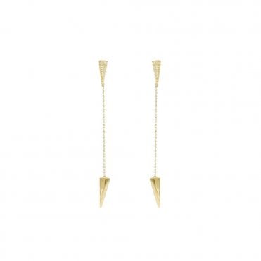 9CT Yellow Gold Earrings with Stone Set Arrow and Plain Arrow at Chain End