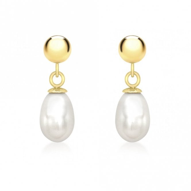 Gerry Browne Gold 9ct Yellow Gold Freshwater Cultured Drop Pearl Earrings - Drop 13mm - Gift Box & Bag Included