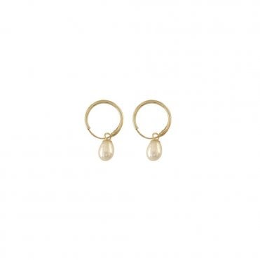 9ct Yellow Gold Hoop Earrings With Pearl Drop