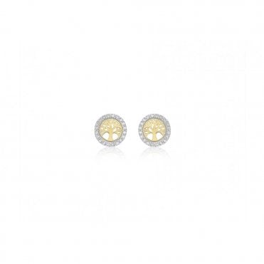 9ct Yellow Gold Stone Set Tree of Life Stud Earrings - Size 9mm - Gift Box & Bag Included