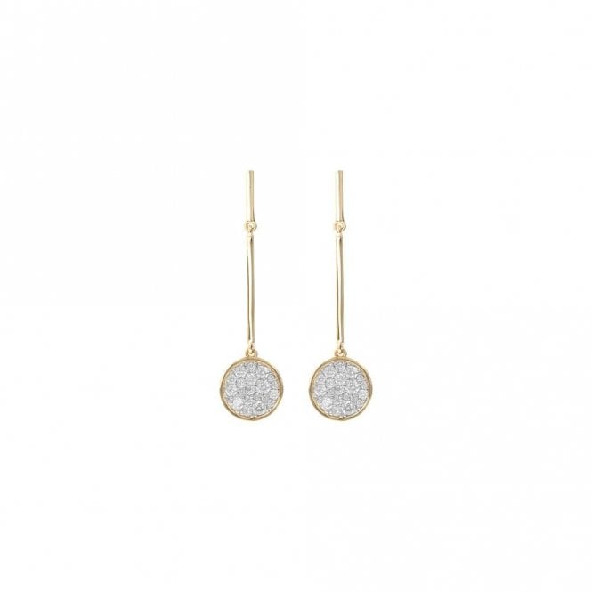 Bronzallure  Yellow Gold Plated 5,20cm Drop Pave Stone Set Disc Drop Earring
