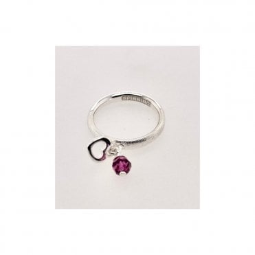Brushed Heart Pink Stone Ring