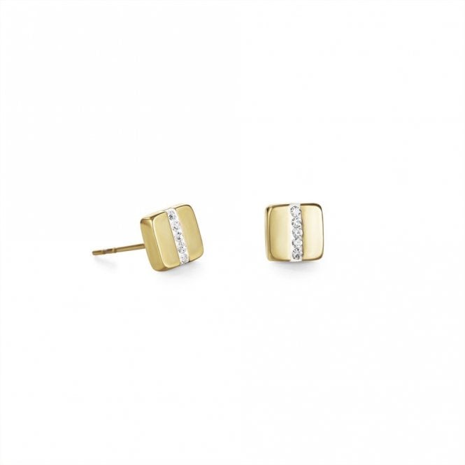 Coeur de Lion Earrings stainless steel square gold & crystals pavé strip crystal