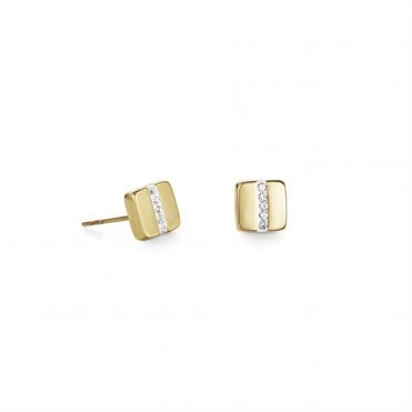 Earrings stainless steel square gold & crystals pavé strip crystal