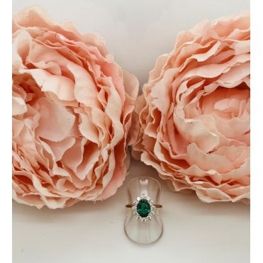Emerald And Diamond Cluster Ring