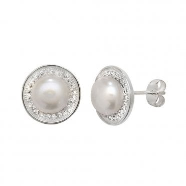Fancy Pearl and CZ Stud Earrings