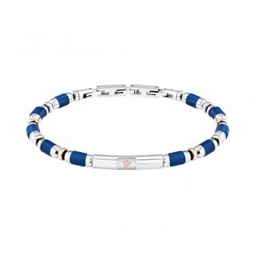 Gents Blue Agate Bead Bracelet