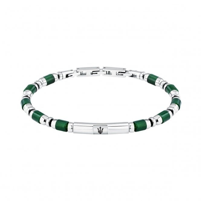Maserati Gents Green Agate Bead Bracelet