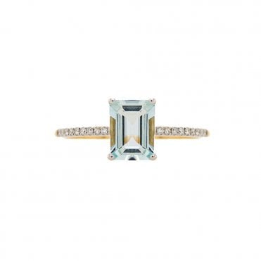 Gold Aquamarine & Diamond Ring