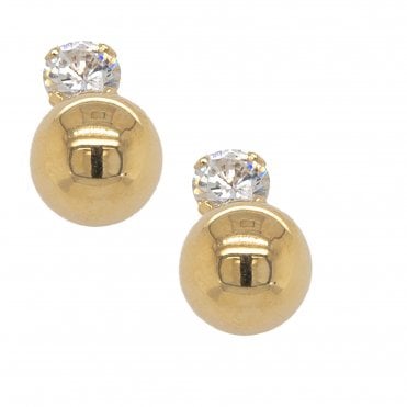 Gold Ball And Cz Earrings