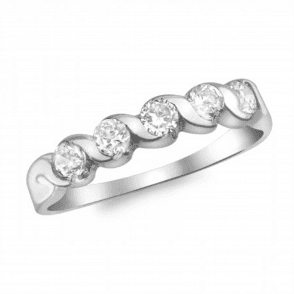 Gold Collection - 9ct White Gold Five Stone S Setting Ring