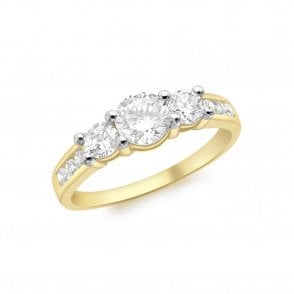 Gold Collection 9ct Yellow Gold Three Stone With Channel Set Shoulders