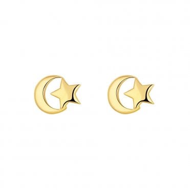 Gold Moon & Star Stud Earrings