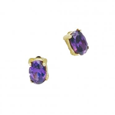 Gold Oval Amethyst Earrings