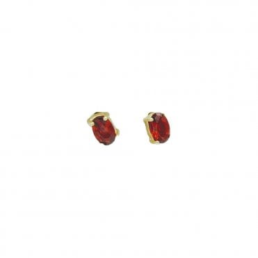 Gold Oval Garnet Stud Earrings