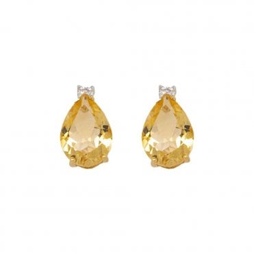 Gold Pear Shape Citrine Stone Stud Earrings