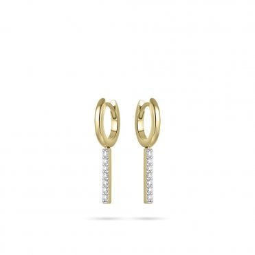 Gold Plated Hoop And Stone Set Drop Earrings