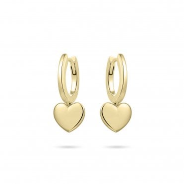 Gold Plated Hoop Earrings With Heart Charm Drop