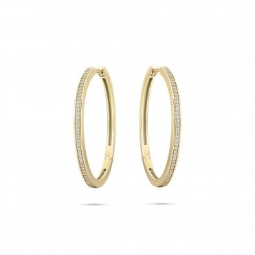 Gold Plated Stone Set 30mm Hoop Earrings