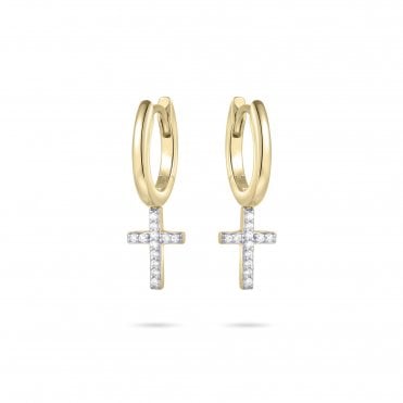 Gold Plated Stone Set Cross And Hoop Earrings