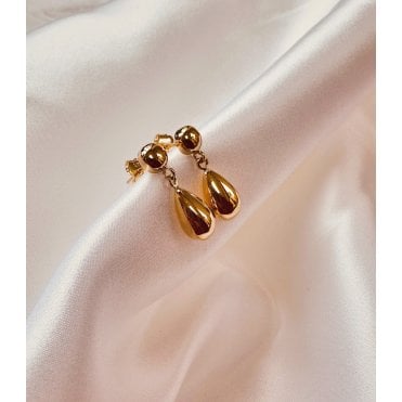 Gold Puffed Drop Earrings