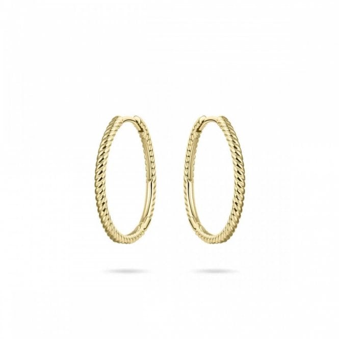 Gisser Gold Ribbed 20mm Hoop Earrings