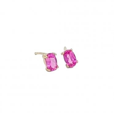 Gold Rose Pink Oval Stud Earrings