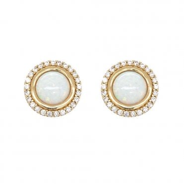 Gold Round Opal Earrings