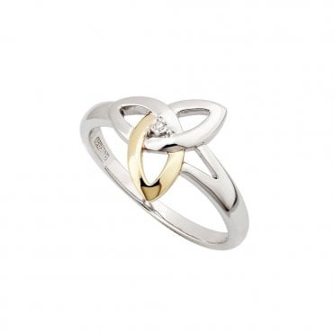 Gold Silver Diamond Trinity Knot Ring