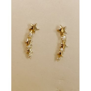 Gold Star And Cz Crawler Earrings