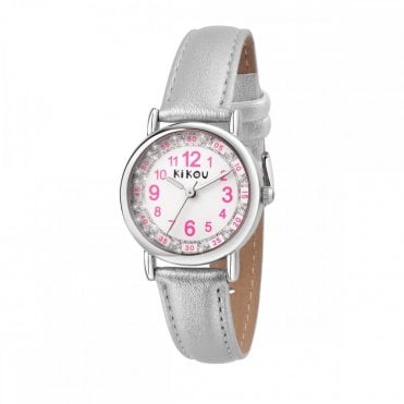 kikou kids mademoiselle 28mm white dial silver strap watch