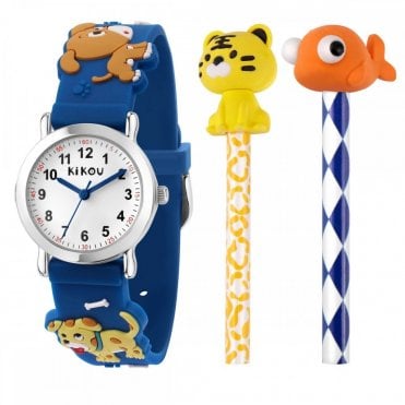 KIKOU MIGNON 26MM  WHITE DIAL BLUE PVC STRAP