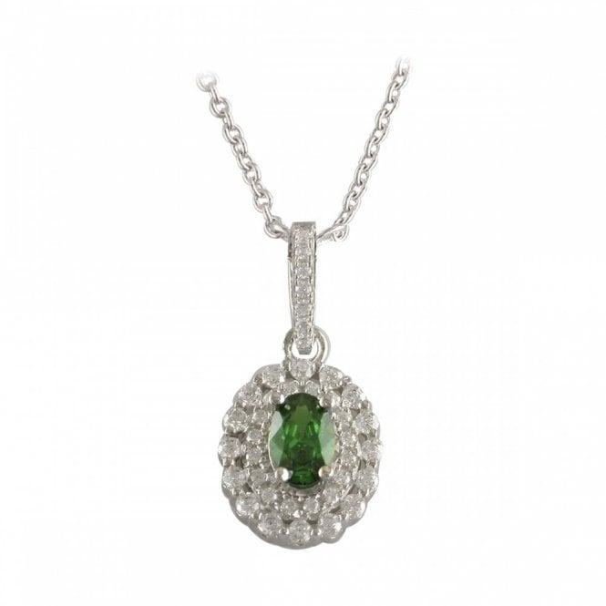 PURE Silver Ladies Sterling Silver Stone Set White & Green Stone Pendant 18