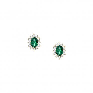 18ct Gold Emerald And Diamond Earrings