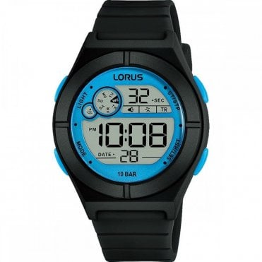 Lorus 100m Swim Safe Digital Black Blue Watch