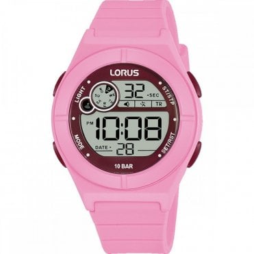 lorus 100m swim safe digital pink watch