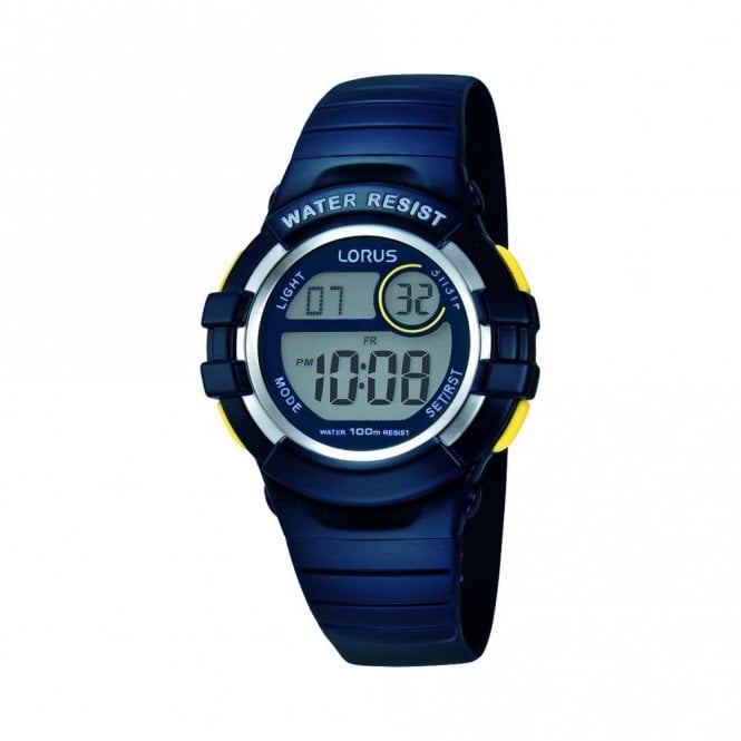 Lorus Watches Lorus  Digital  Dial Day/Date/Stopwatch/Light  Navy Rubber Strap Watch