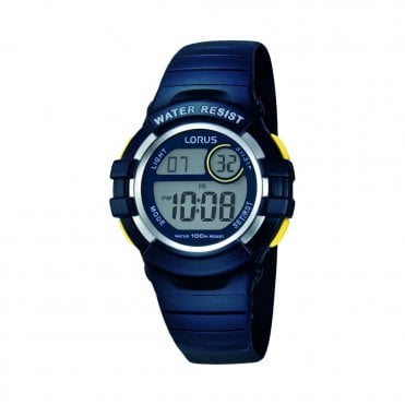 Lorus  Digital  Dial Day/Date/Stopwatch/Light  Navy Rubber Strap Watch