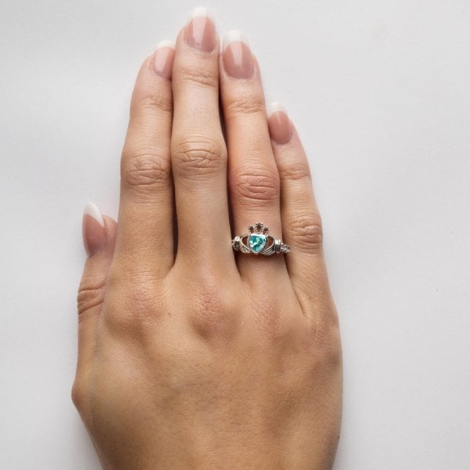 Celtic Irish March Birthstone Claddagh Ring