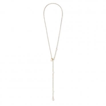 Necklace Y chain & oval Freshwater Pearls gold white